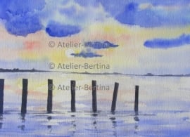 Zonsondergang aqauarel schilderij