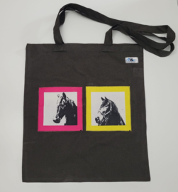 Tote bag tas zwart met paard