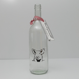 Bottle with pig painting: mood light, nuts, sugar bowl or vase.