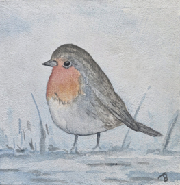 Roodborstje vogel: Mini aquarel