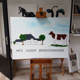 Opdracht: Bedrijfsnaambord in opdracht met acrylverf ontwerp