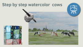 Les aquarel koeien bij Lettele: Realtime tutorial video + werkbladen + lijntekening