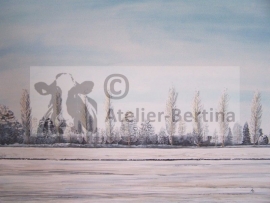 Winter bomen aquarel schilderij