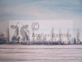 Winter bomen aquarel