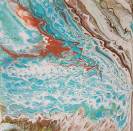 Schilderij brons wit turquoise acryl gieten