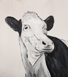 Kuh auf Gerüstholz (klein) 20 x 20 cm