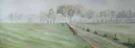Mist landschap aquarel schilderij