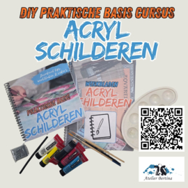 Praktische basis acryl schilderen, inclusief materialen en gereedschappen. (fysiek kennisboek, tutorials en fysieke werkbladen boek)