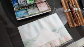 Les sallande boederij aquarel: stappenplan tutorial video + werkbladen + lijntekening