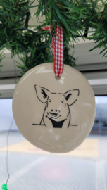 Kerst decoratie hanger rond met varken