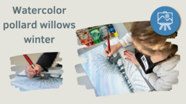 Les winter aquarel: Realtime tutorial video + werkbladen + lijntekening