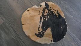 Teak wooden disk painted with horse
