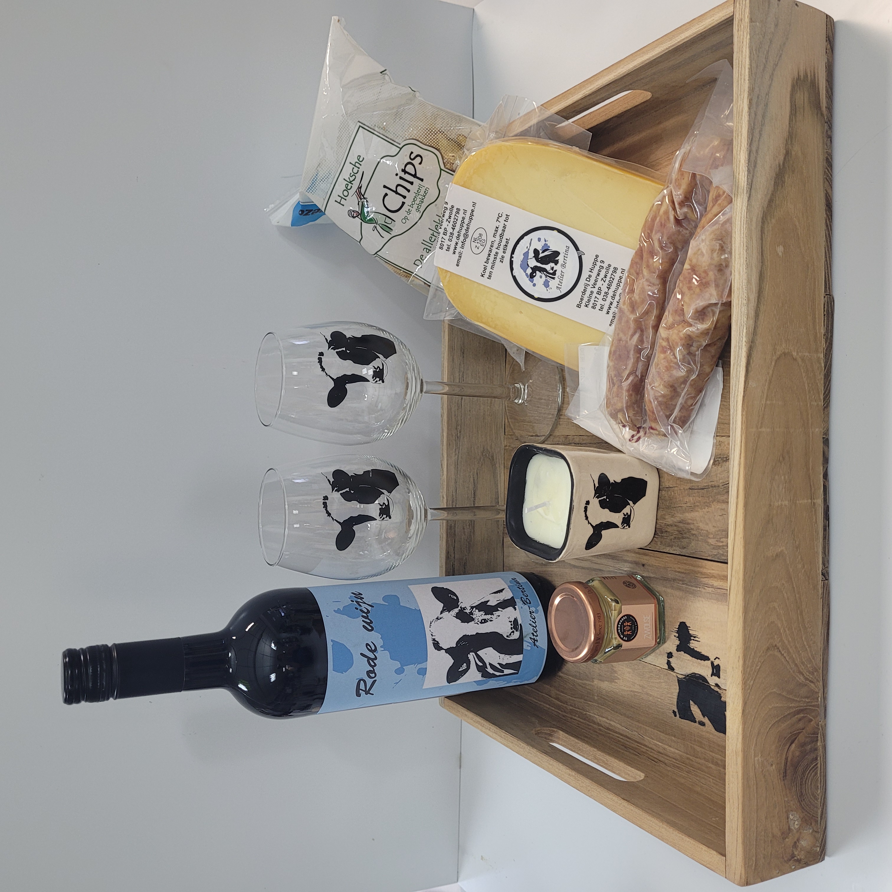 Koeien wijn en lekkernij geschenken/cadeau pakket