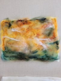 Geel landschap: Wol vilt schilderij