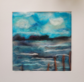 Waterlandschap: Wol vilt schilderij