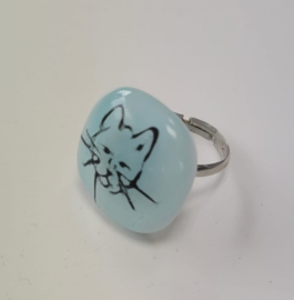Kat / poes ring met glazen applicatie