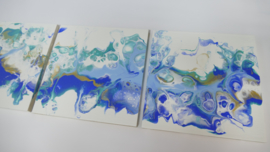 Drie luik: blauw en turquoise, acryl gieten 20  x 60 cm