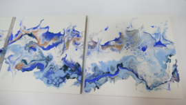 Drie luik: blauw met zalm, acryl gieten 20  x 60 cm