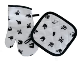 Set: 1 pot holder and 1 oven glove cow