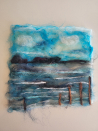 Waterlandschap: Wol vilt schilderij