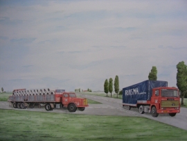 Opdracht: Vrachtauto  aquarel schilderij