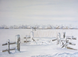 Hek in de winter aquarel schilderij