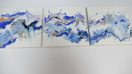 Drie luik: blauw met zalm, acryl gieten 20  x 60 cm