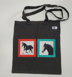 Tote bag tas zwart met paard