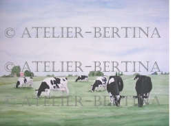 Aquarel koe schilderij: grazende koeien 2012