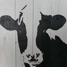 Cow painting, made on scaffolding wood
