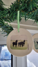 Kerst decoratie hanger rond met paarden