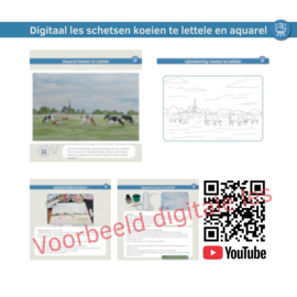 Les aquarel koeien bij Lettele: Realtime tutorial video + werkbladen + lijntekening