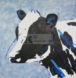 Koe blauw acryl schilderij