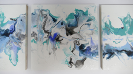 Drie luik: blauw acryl gieten 20  x 60 cm
