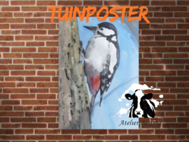 Bonte specht tuinposter