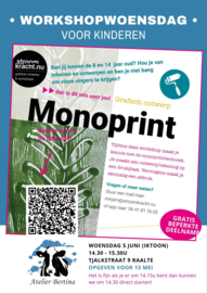 Woensdag 5 juni 2024:  Monoprint maken  in Raalte voor kinderen