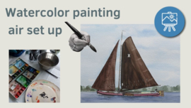 Les luchtopzetten aquarel: realtime achtergrond + werkbladen + lijntekening