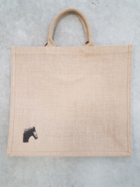 Jute shopper tas met schildering paard