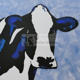 Koe blauw acryl schilderij