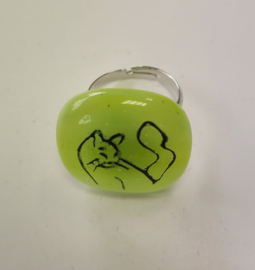 Kat / poes ring met glazen applicatie