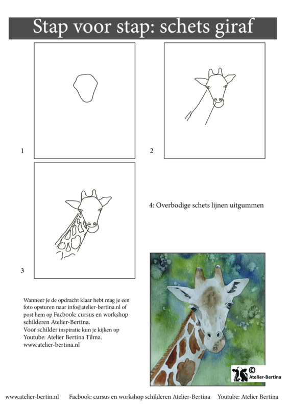 Gratis leskaart: stap voor stap schetsen giraf