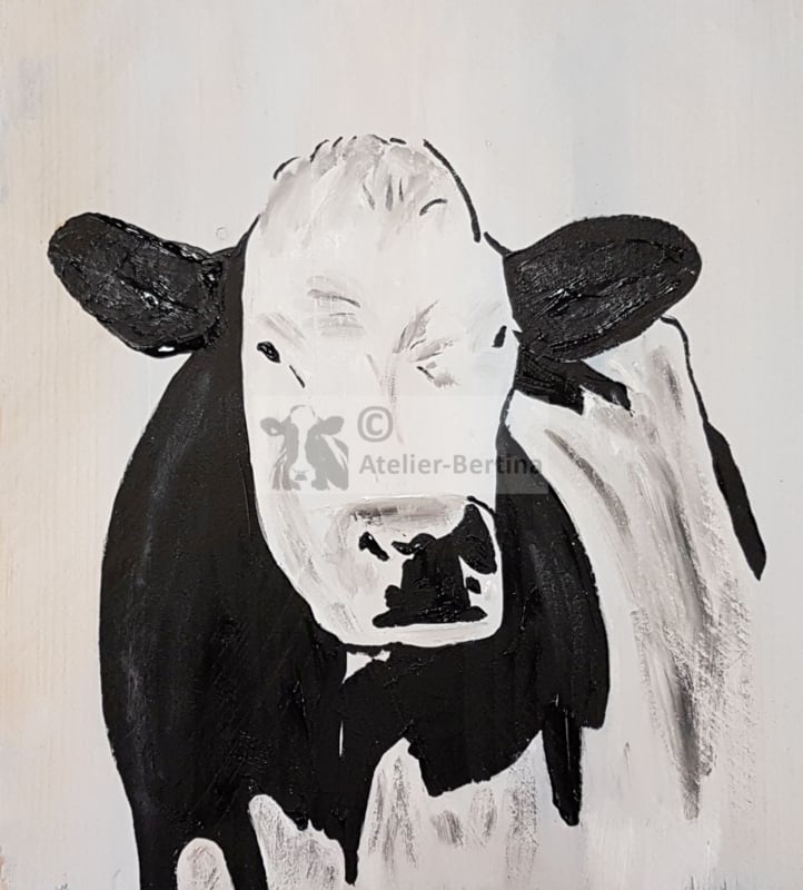 Kuh auf Gerüstholz (klein) 20 x 20 cm