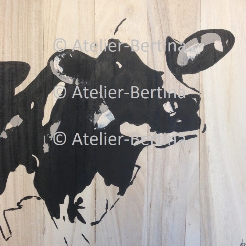Koe acryl schilderij op hout | Acryl schilderijen 3D canvas collectie |  Atelier-Bertina