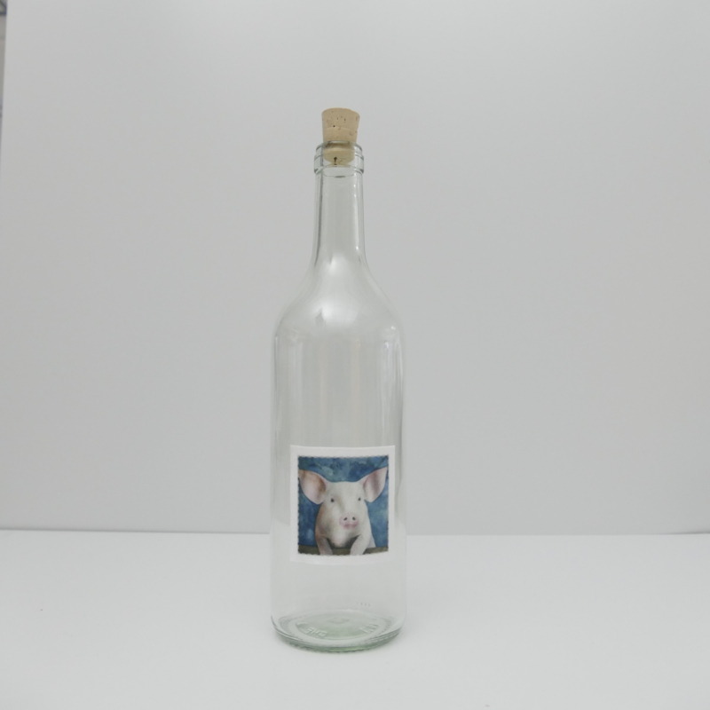 Fles met varlem aquarel : sfeerlicht, nootjes, suikerpot of vaasje.