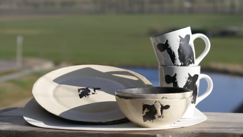 Cow dinnerware set for 2 people