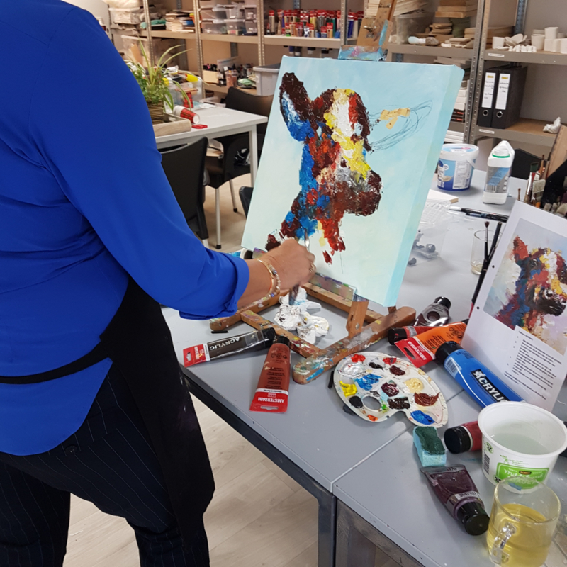 Workshop schilderen (steigerhout of canvas) in Raalte en steigerhout/canvas: Acryl op canvas 40 x 40 cm (4 dik)) | Atelier-Bertina te Raalte | Atelier-Bertina