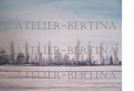 Aquarel winter schilderij: Winter bomen