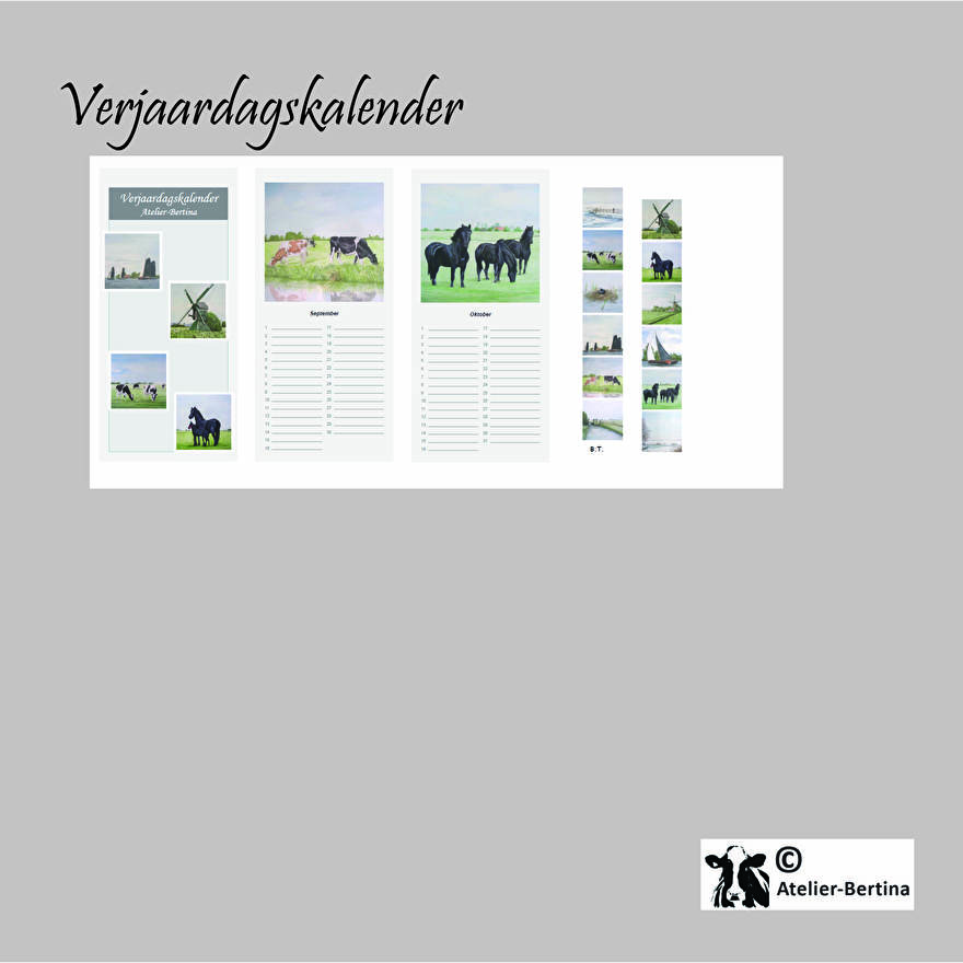 verjaard kalender kunst landschap koe paard geit varken schaap kievit vogel zeehond varken kunst