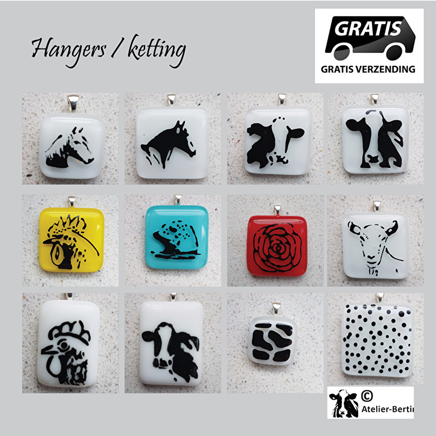 hanger ketting koe paard geit varken schaap kievit vogel zeehond varken kunst