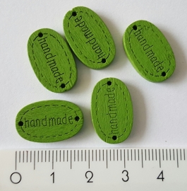 Houten label "Handmade" groen per 5 stuks
